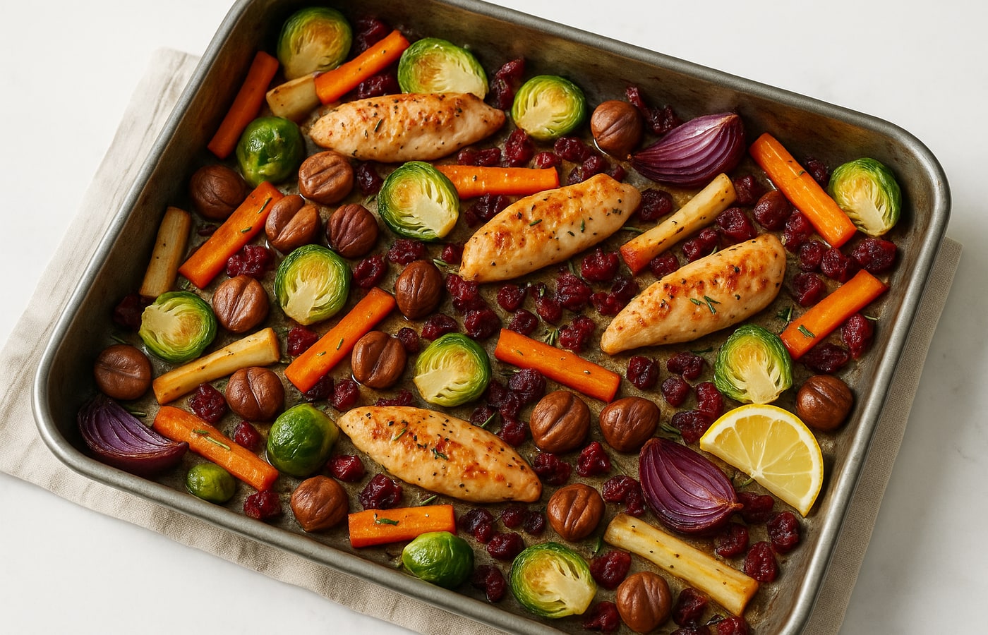 Lean Christmas Turkey, Chestnut & Cranberry Traybake