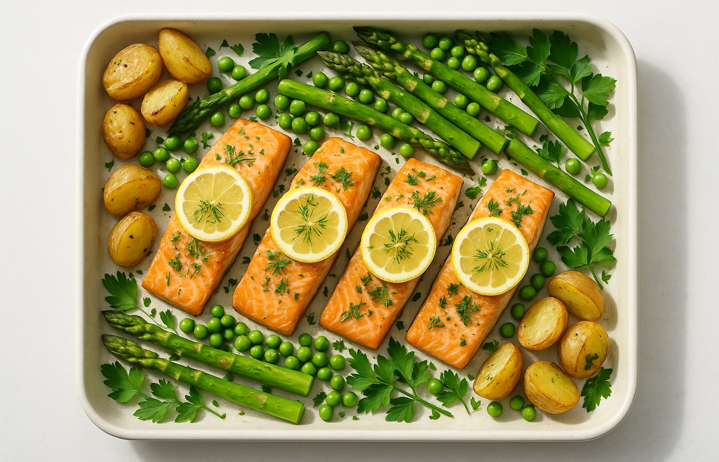 Easter Lemon-Herb Salmon, Asparagus & New Potatoes