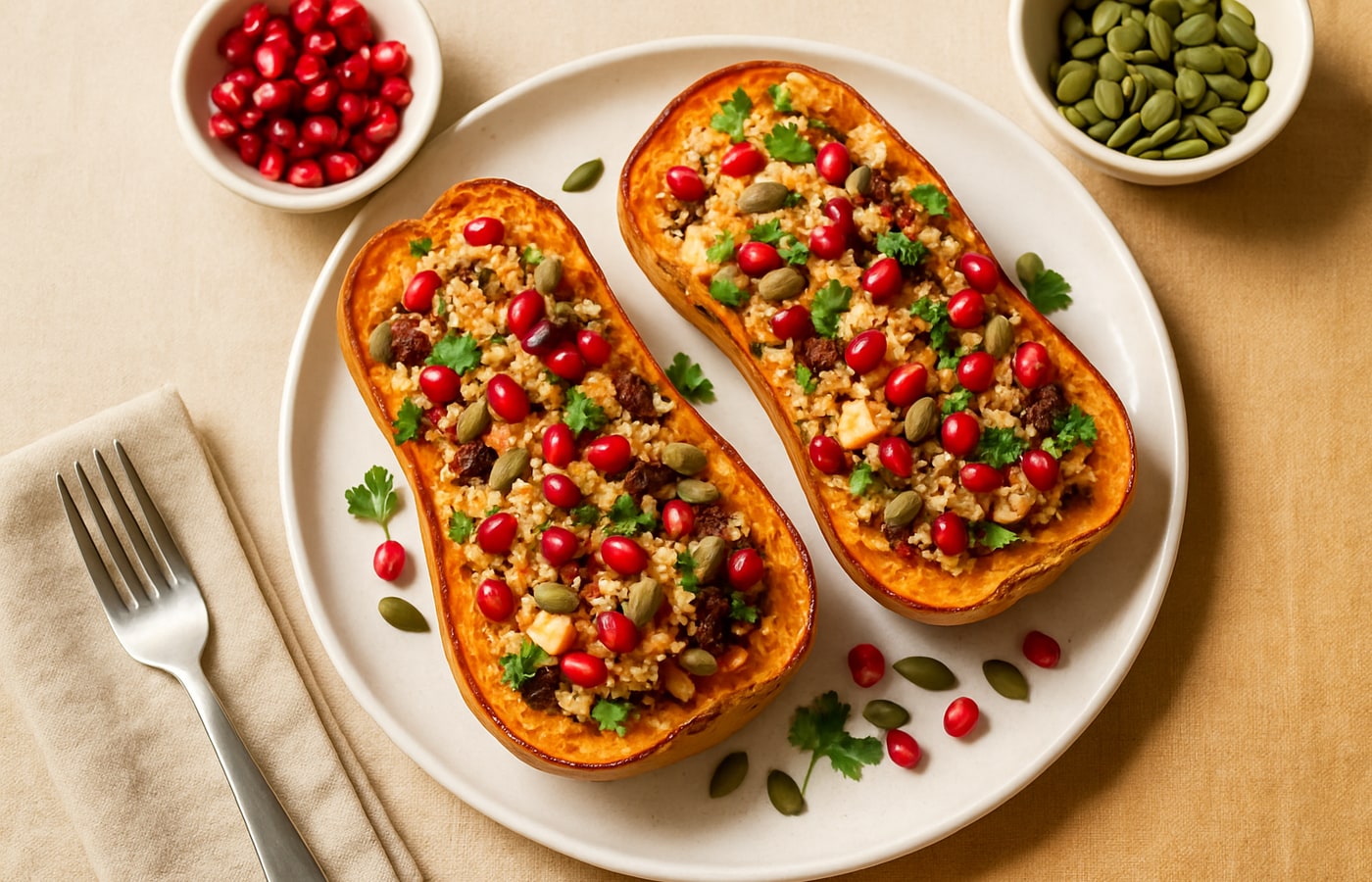 Rosh Hashanah Apple, Date & Pomegranate Stuffed Squash