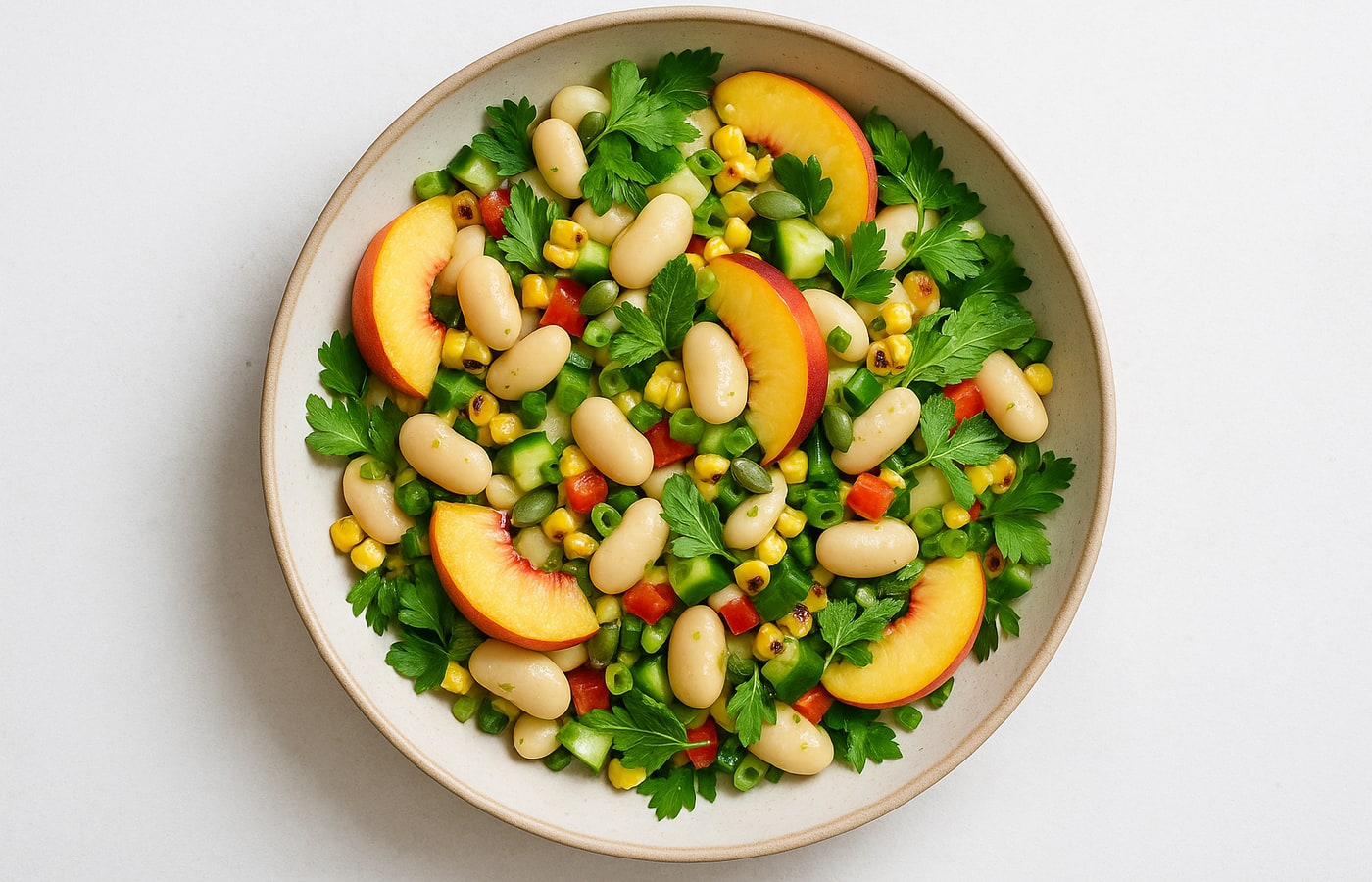 Summer Bank Holiday Peach, Corn & Butter Bean Picnic Salad